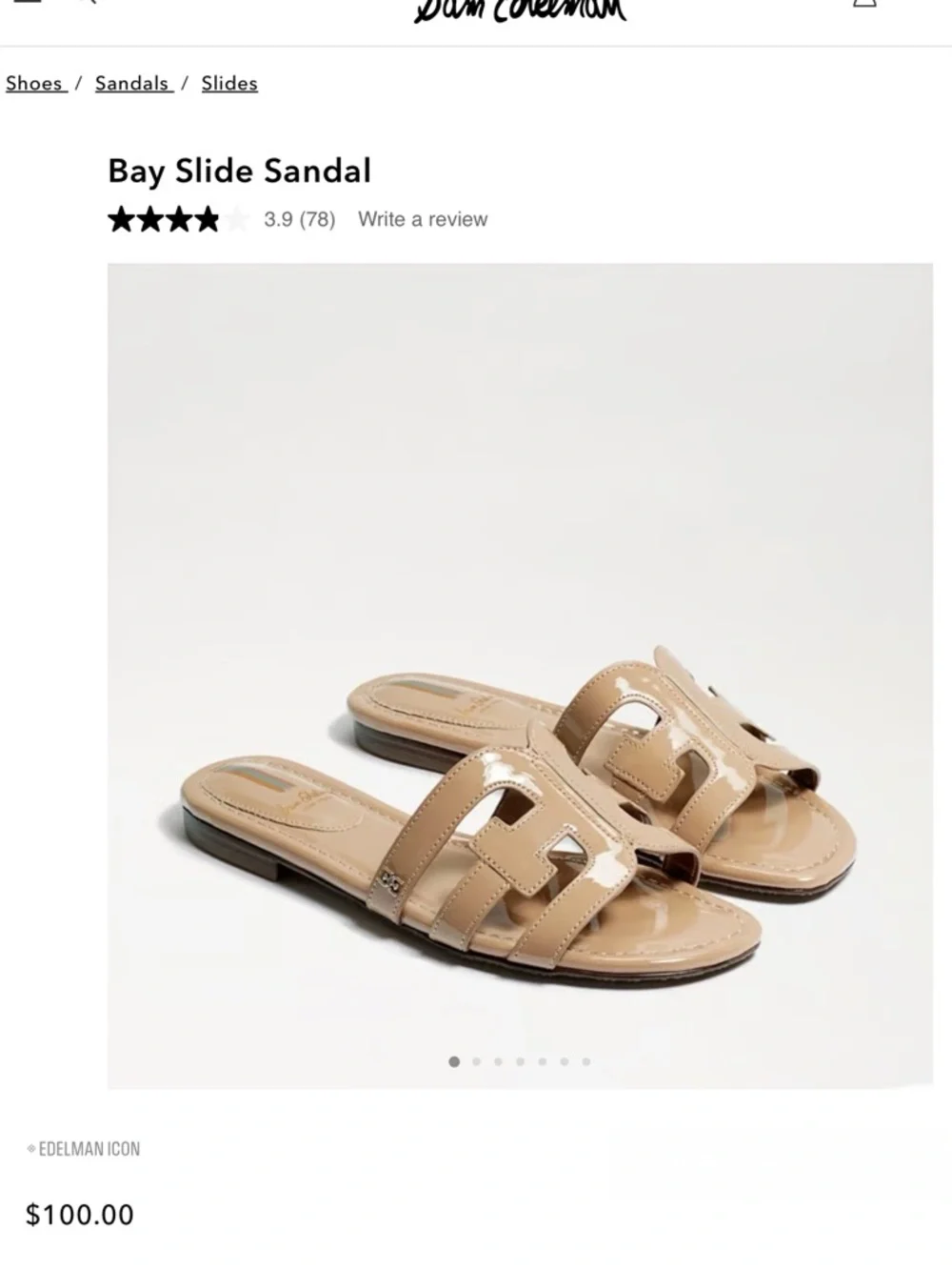 Sam Edelman New York ‘Bay’ Patent Slide Sandals in Almond - Picture 1 of 12